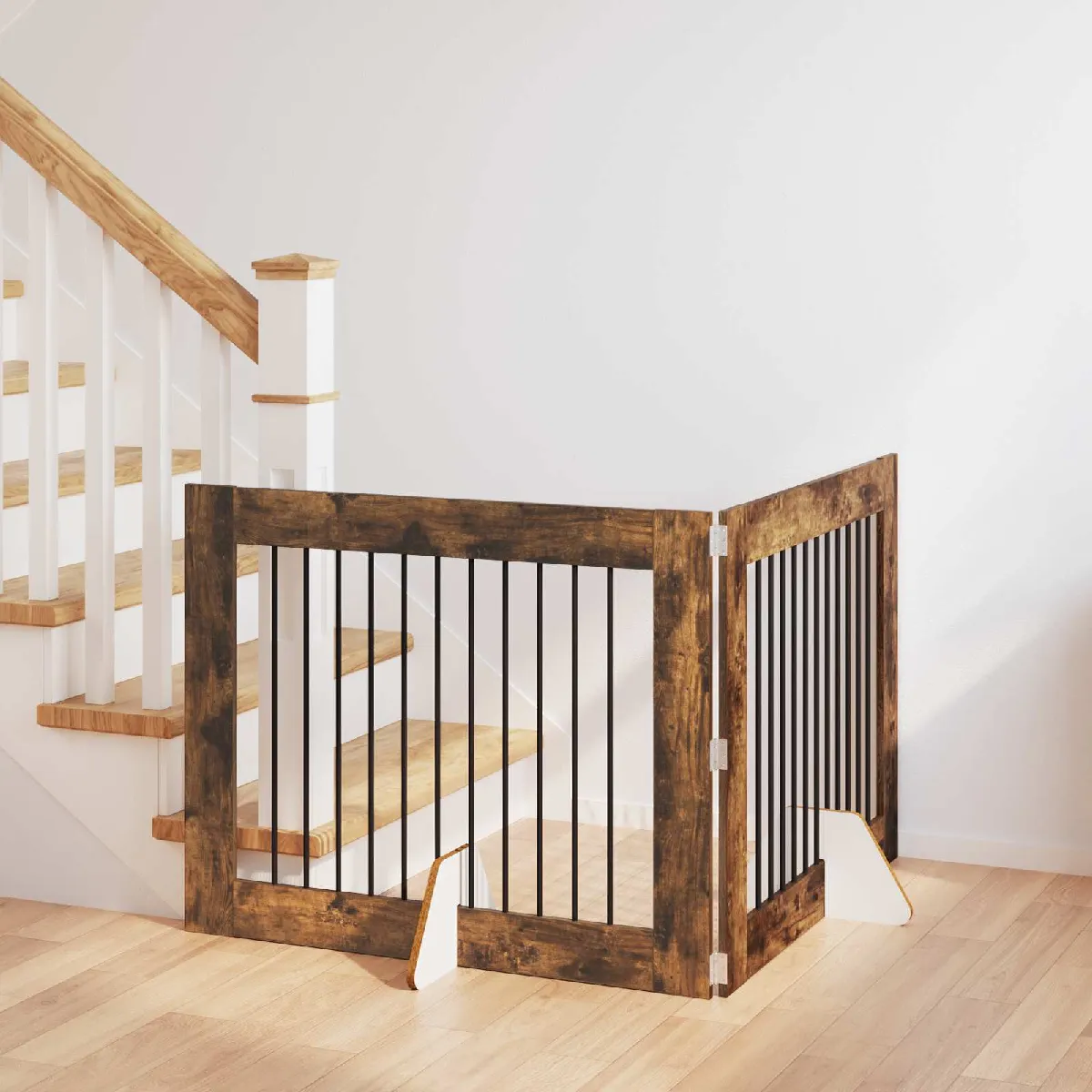 vidaXL Portillon pour chien avec supports 2 pcs Chêne fumé 100 x 80 cm