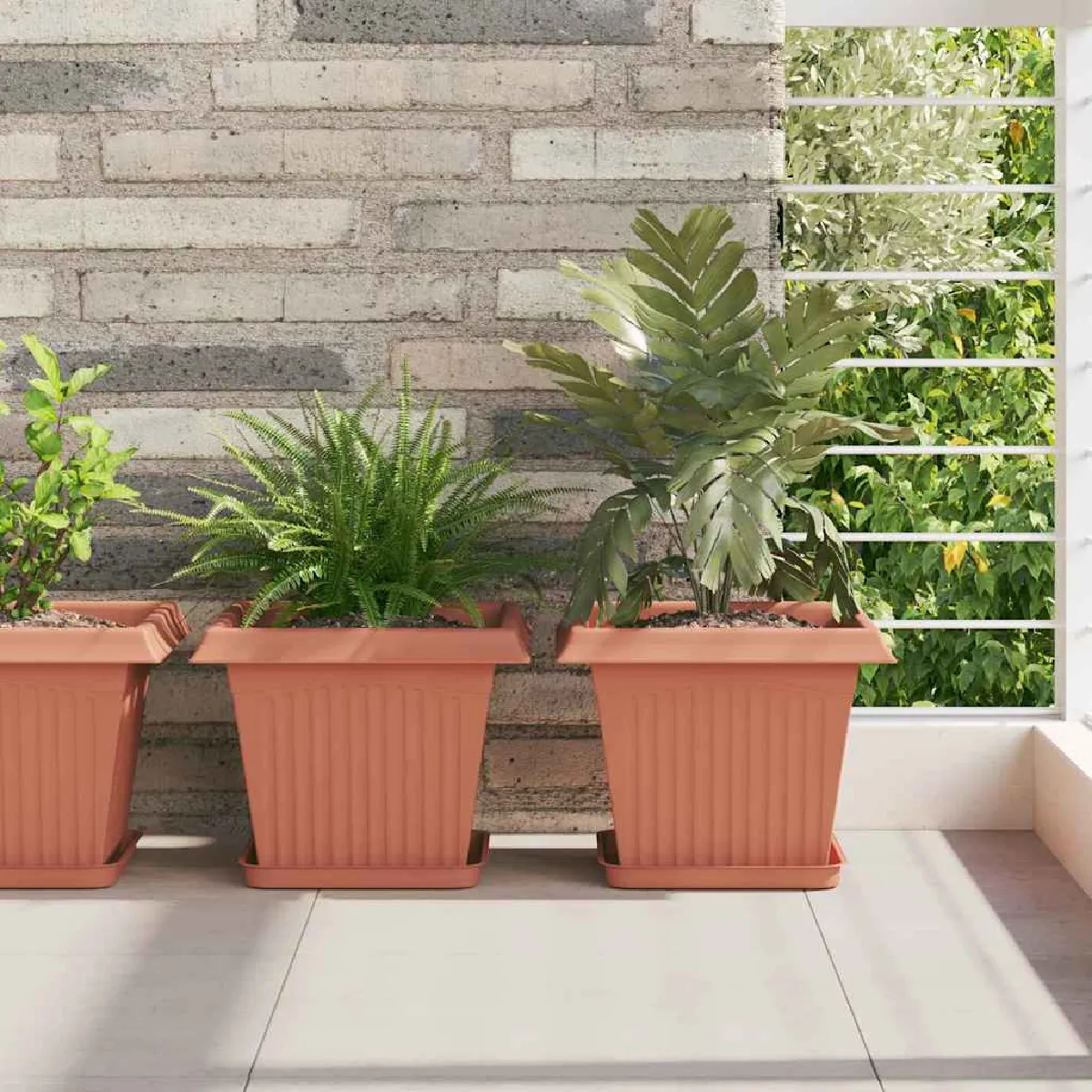 vidaXL Plateau carré à fleurs 6 pcs brique 21 x 21 x 2 cm - vue 2