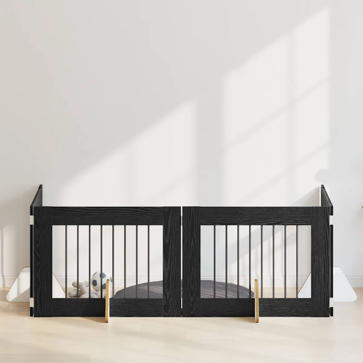 vidaXL Porte de chien pliable avec supports 4 pcs Chêne noir 321 cm