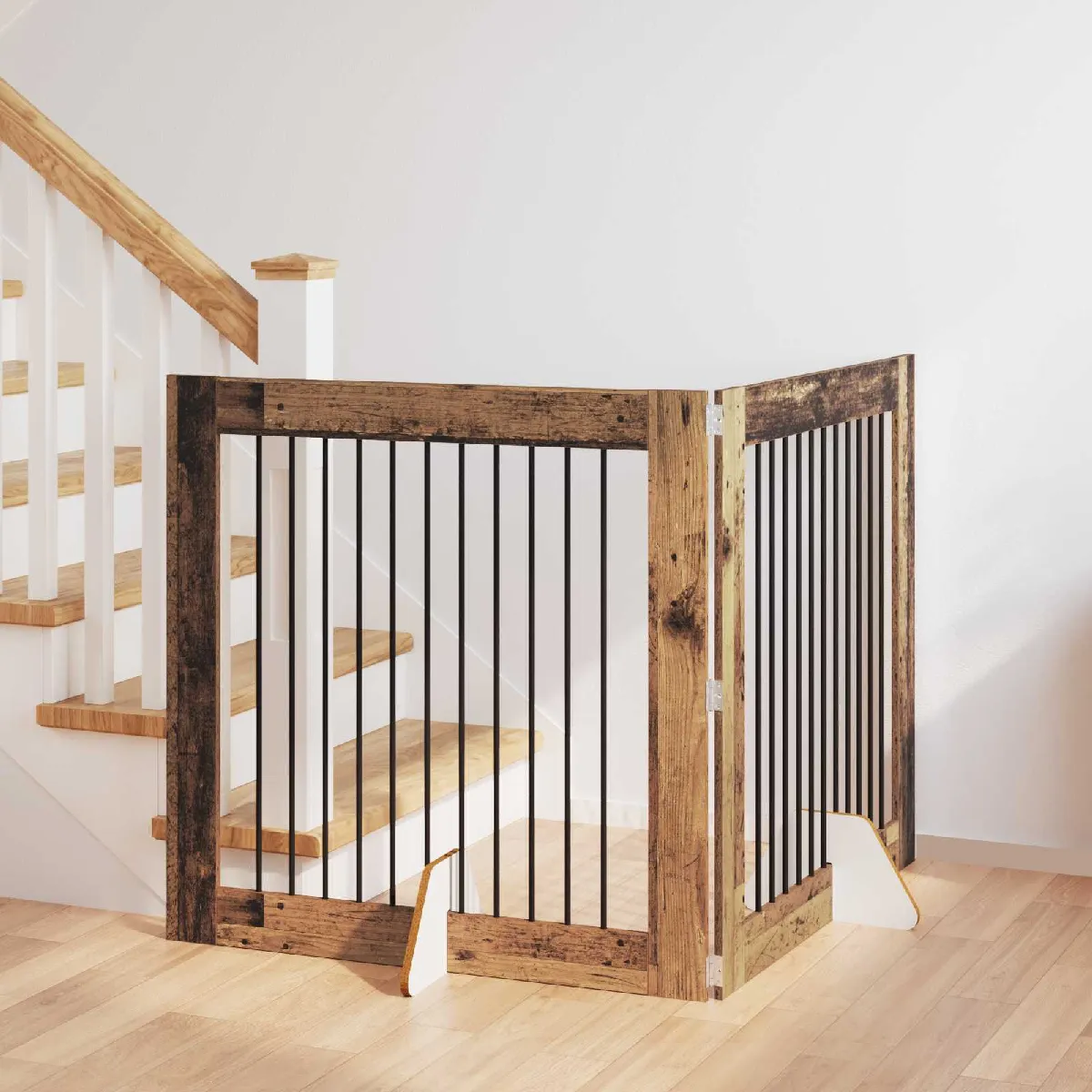 vidaXL Porte de chien pliable avec supports 2 pcs Bois ancien 200,5 cm