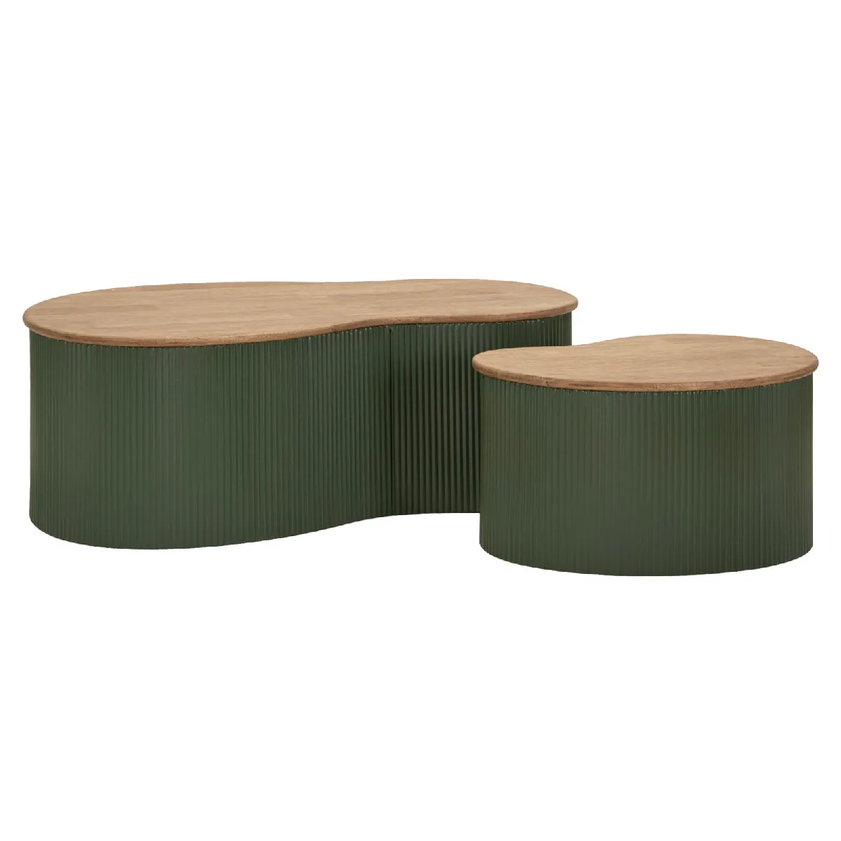 Tables basses en métal et bois, lot de 2, 87 x 53 x 32–50 x 35 x 28 cm