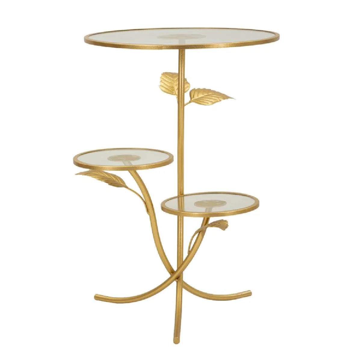 Mauro Ferretti Table Basse À 3 Étagères En Métal Doré Et Verre, Ø 54 X 69,5 Cm