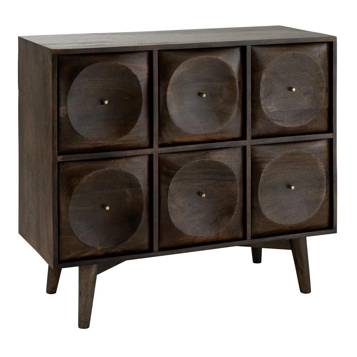 Commode 6 Tiroirs En Bois ""circle"" 99cm Marron Fonc&eacute;