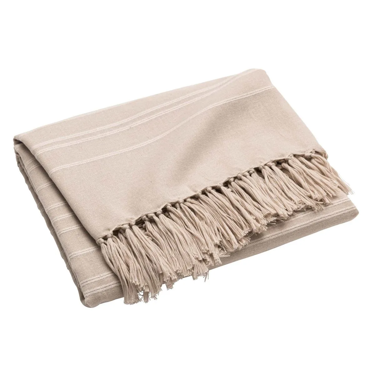 DOUCEUR D INTERIEUR Plaid &agrave; Franges Lilia 180x220cm Beige Lin