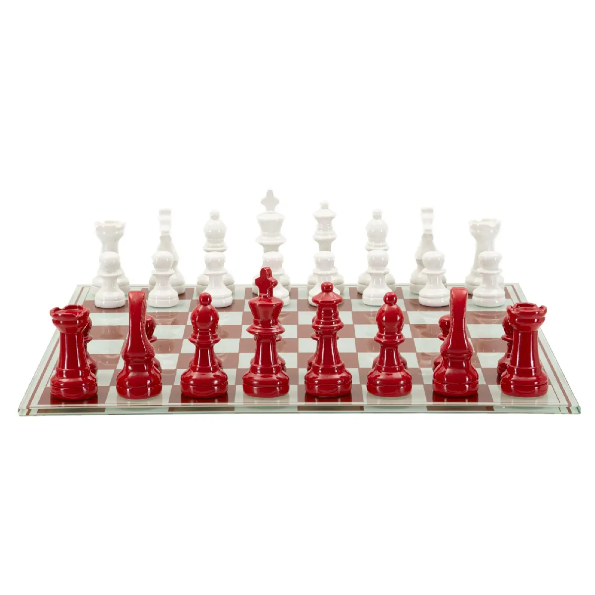 Jeu d'échecs en résine blanche et rouge 61x61x14 cm