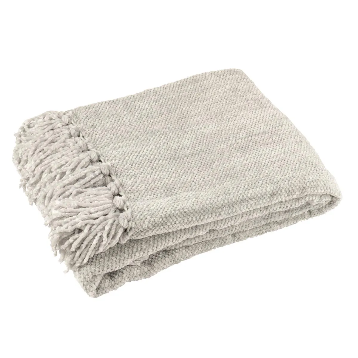 PARIS PRIX Plaid &agrave; Franges Chenille 130x170cm Gris
