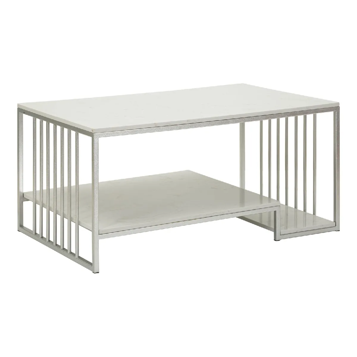 Table basse en métal argenté et marbre, 90 x 60 x 45 cm
