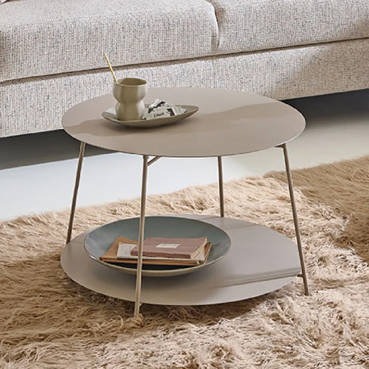 Mes Table D'appoint Ronde 40X65 Cm En Métal Sable