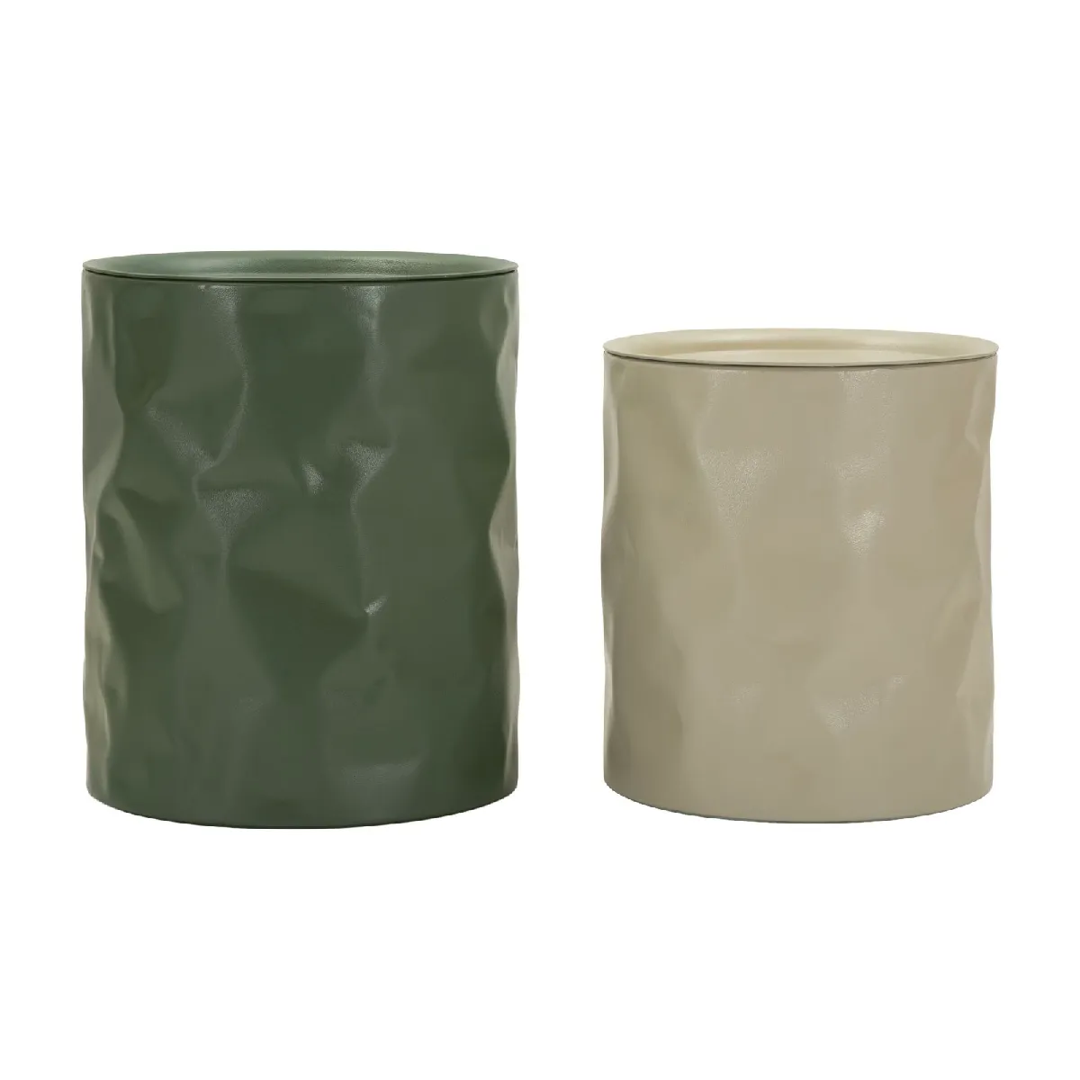 Tables basses en métal beige et vert, lot de 2 pièces ø 39,5×48–35,5×40