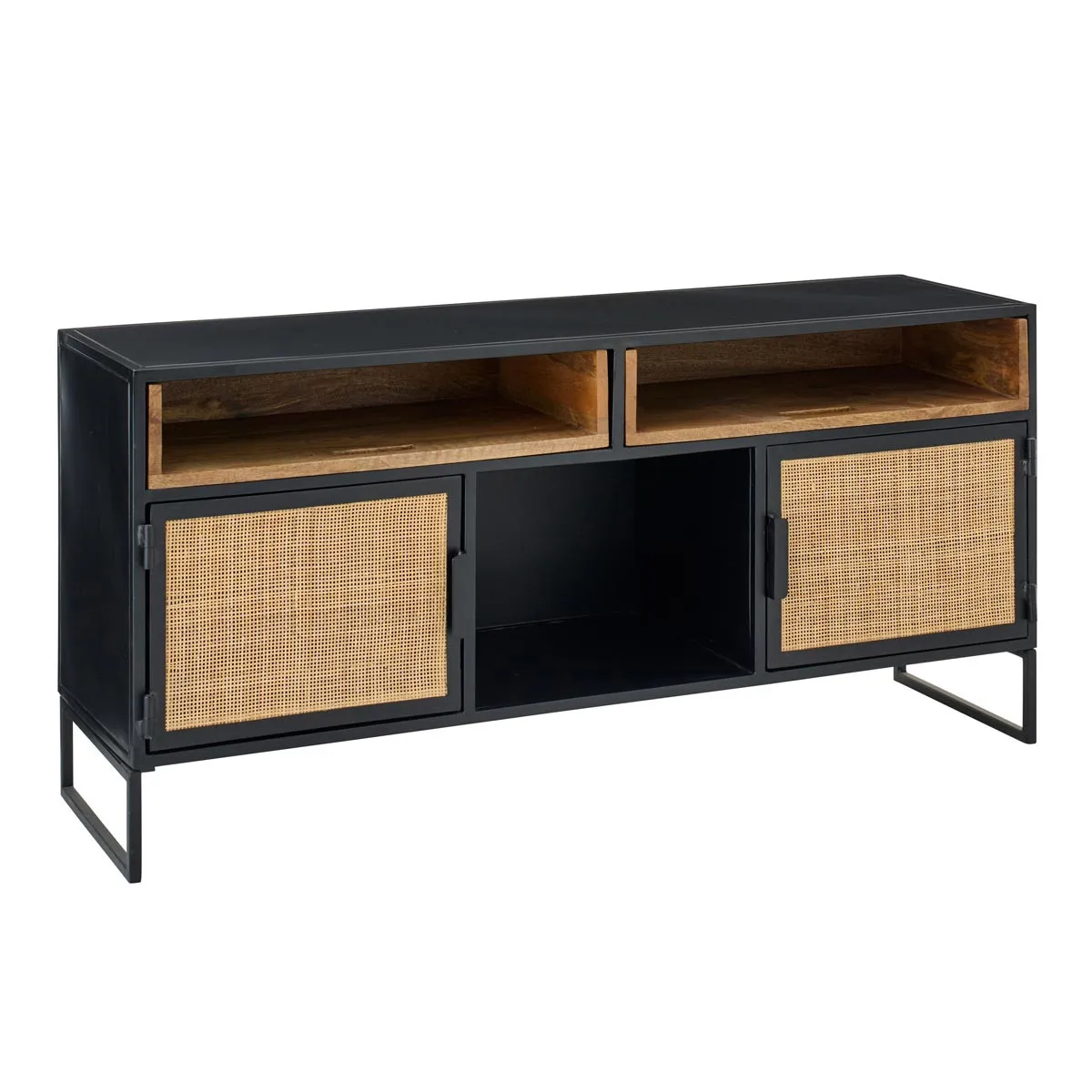 PARIS PRIX Meuble Tv 2 Portes ""rickey"" 122cm Noir & Naturel