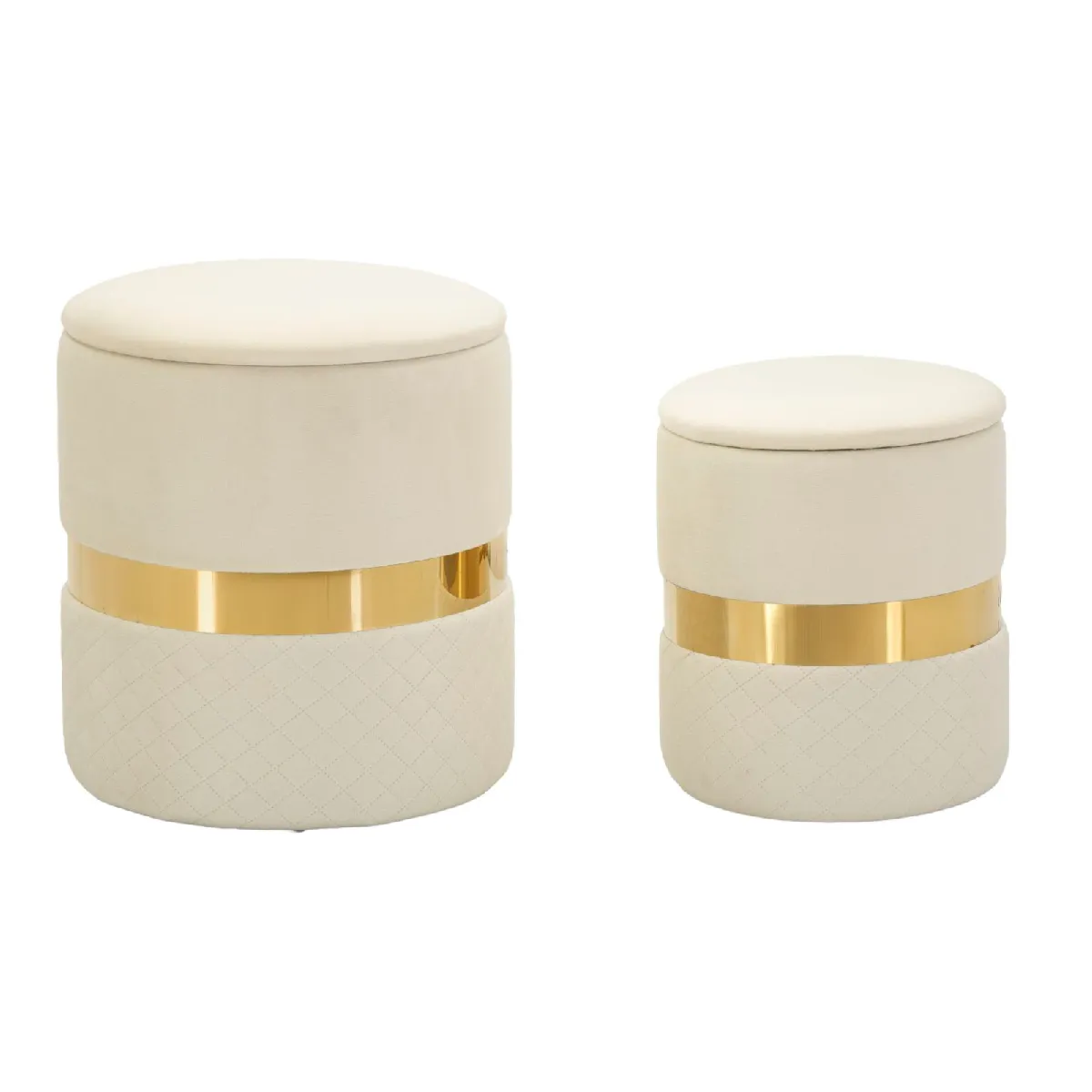 GENERIQUE - Pouf avec rangement Sheffild - Lot de 2 - Crème et Doré - Image 3