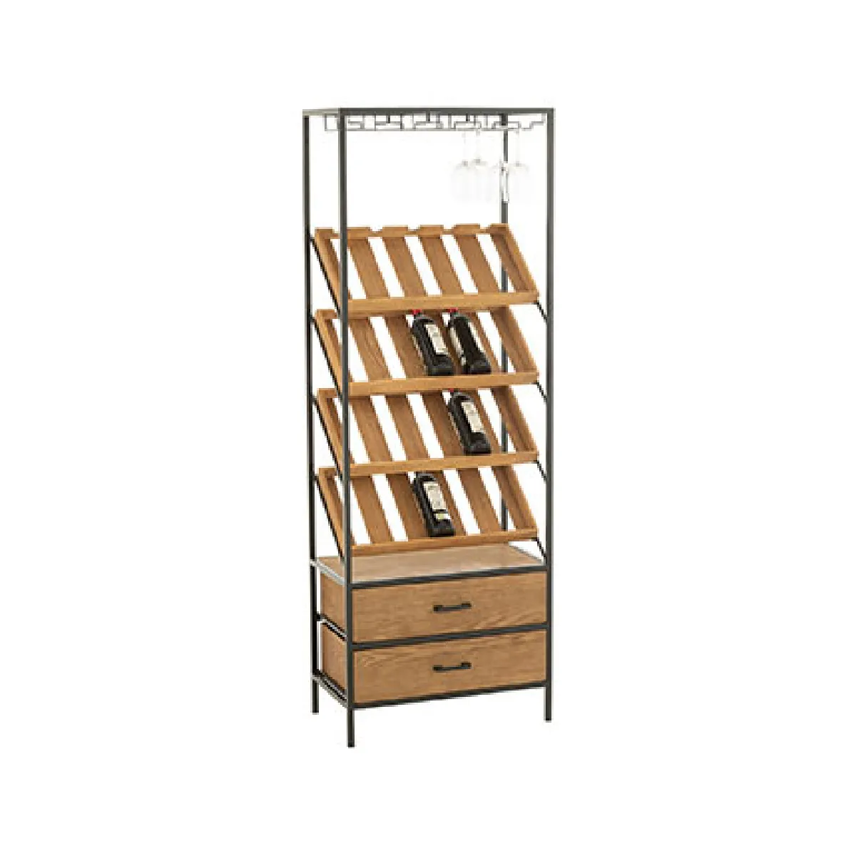Meuble bar 2 tiroirs 60x33x169 cm naturel et noir - SANARY