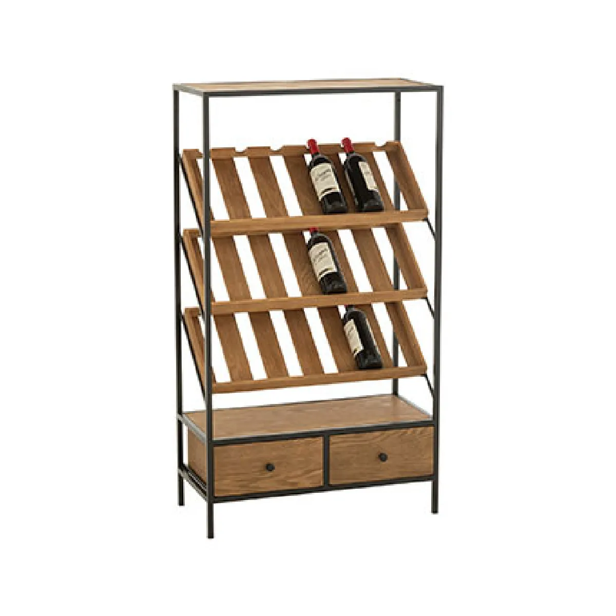Meuble bar 2 tiroirs 70x33x125 cm naturel et noir - SANARY