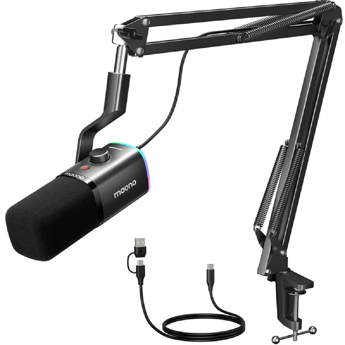 Maono Microphone Dynamique Rgb Pd100xs Avec Connexion Usb/Xlr Et Pied Articulé