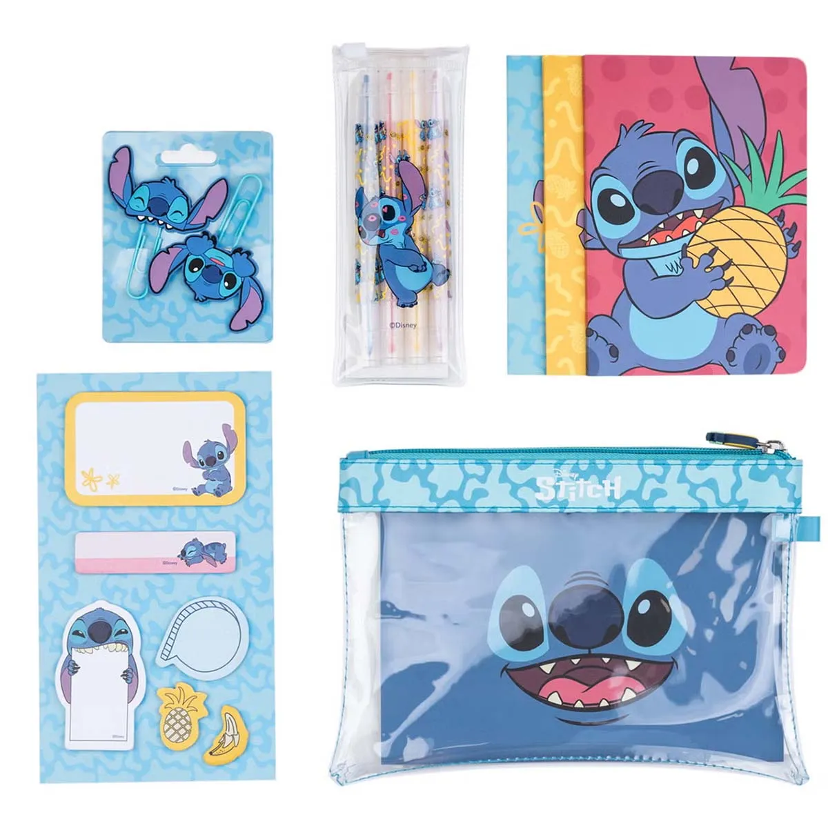 Disney Bleu Set De Fournitures Scolaires 13 Pièces Motifs Stitch Collection Tropical