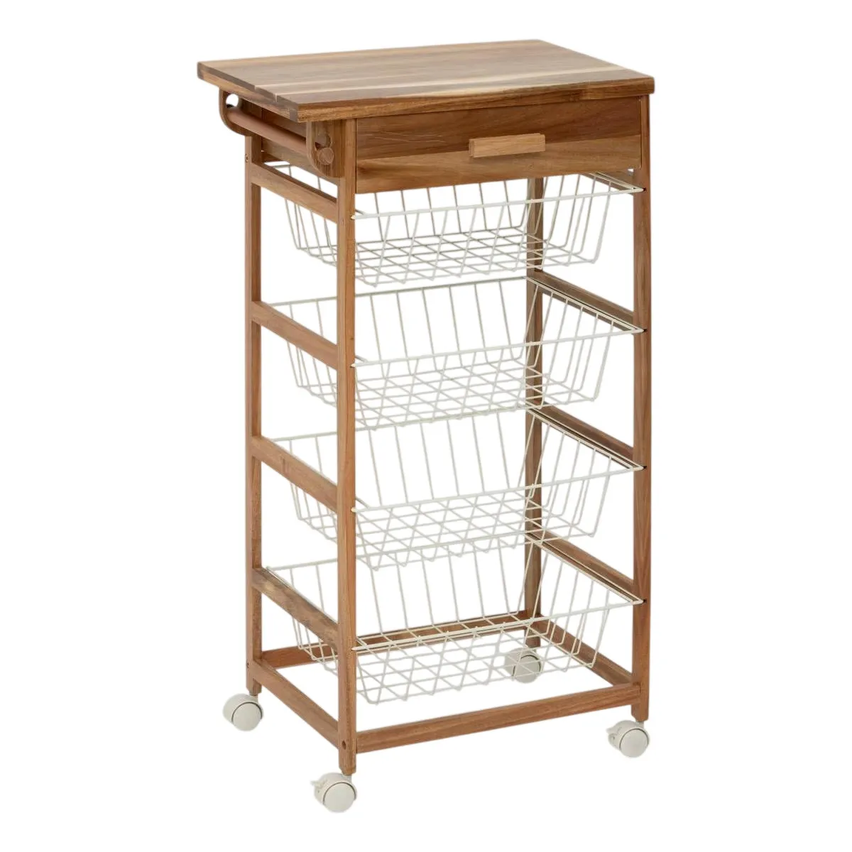 Desserte de Cuisine &agrave; Roulettes 4 Paniers 88cm Naturel