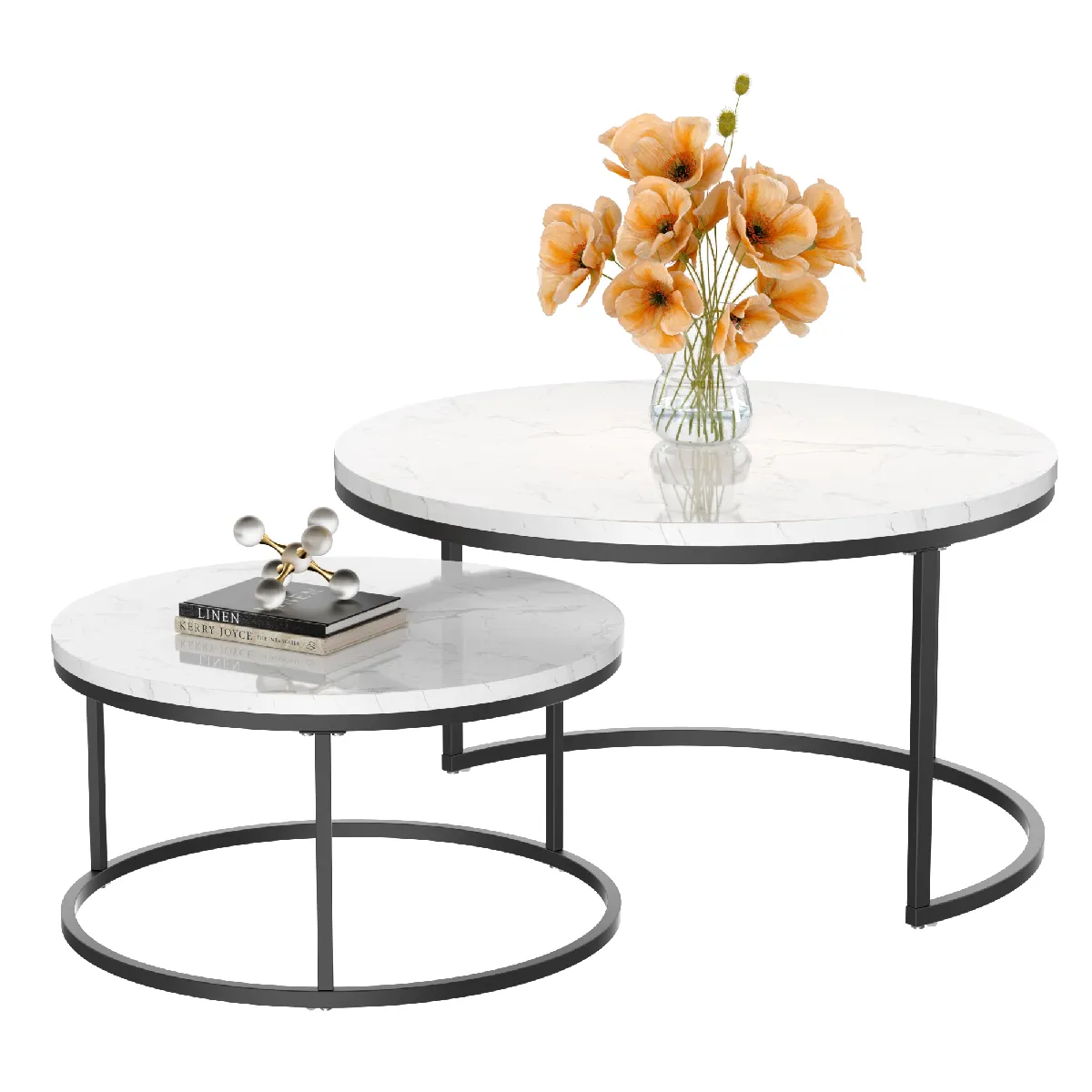 Ensemble 2 tables basses gigognes - cadre en fer solide