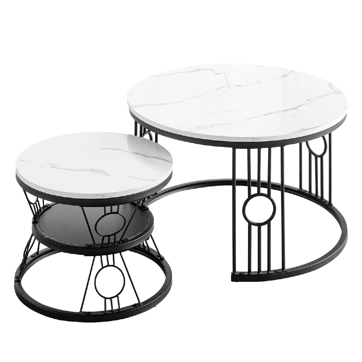 Table basse gigogne 2 tables - rondes empilables avec plateau mdf
