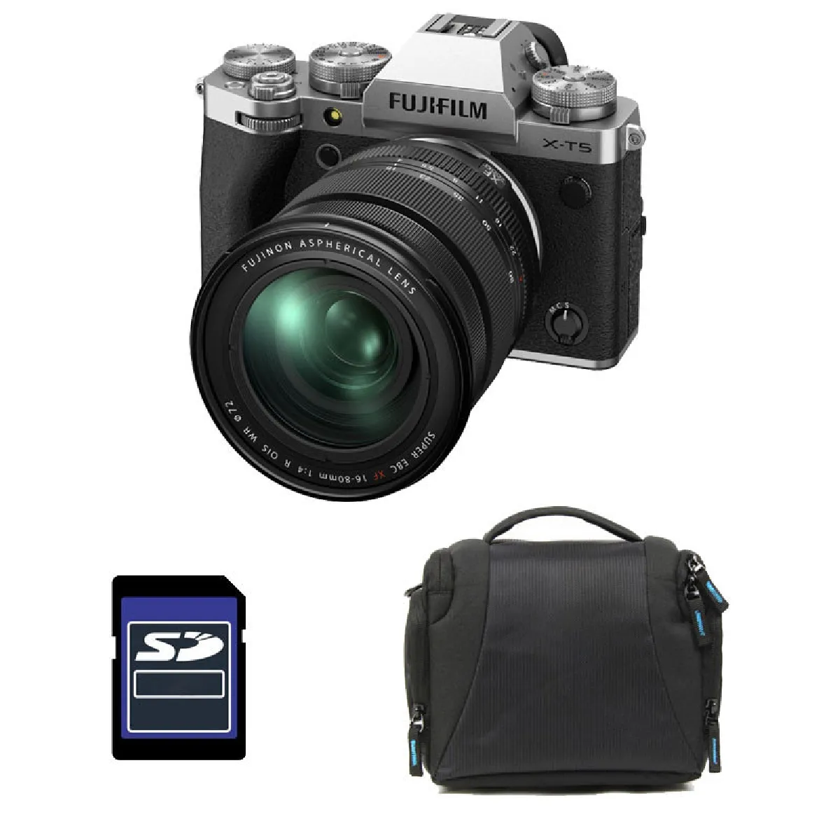 FUJIFILM X-T5 Silver + 16-80mm + Sac + Carte SD 8 Go