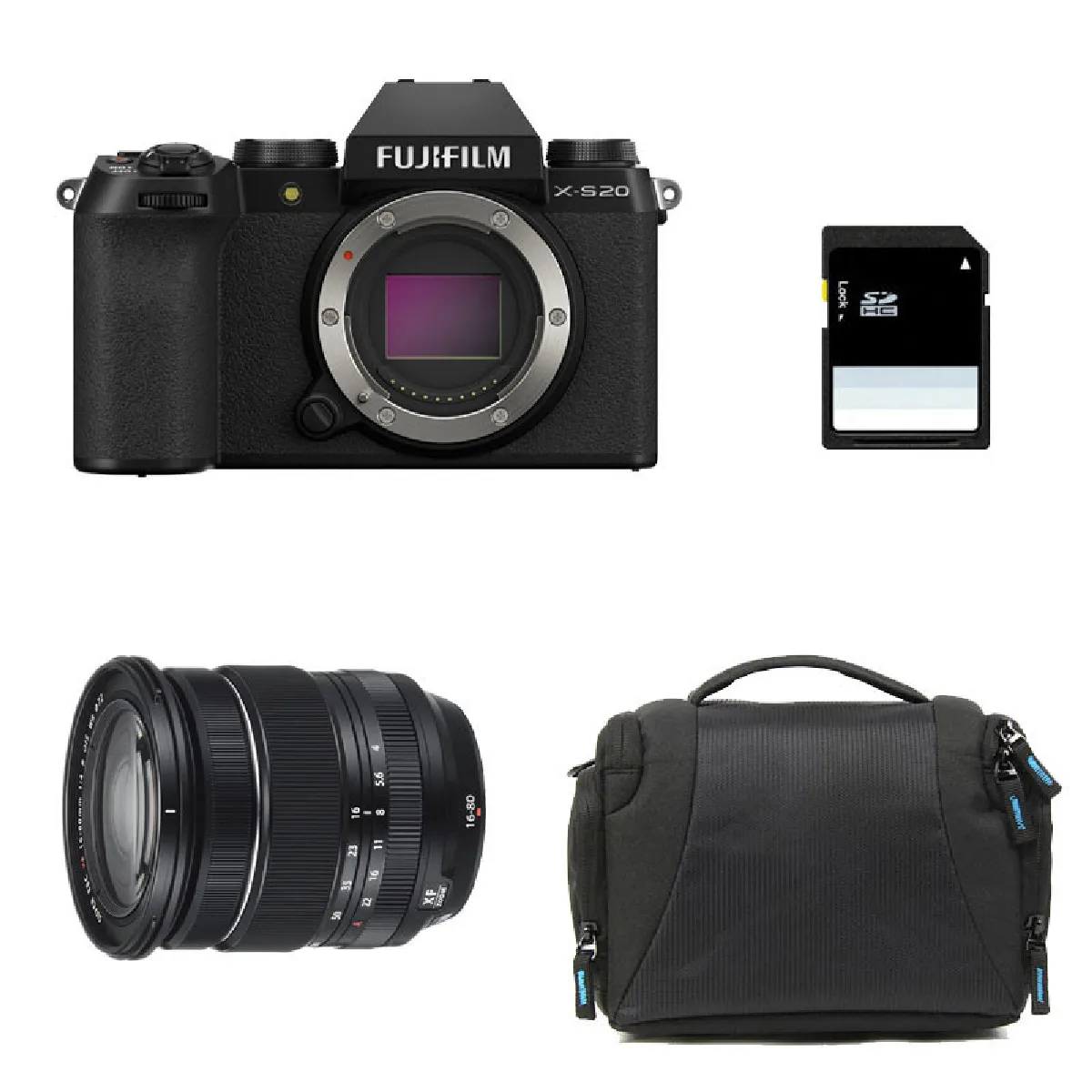 FUJIFILM X-S20 NOIR + 16-80mm + Sac + Carte SD 8 Go