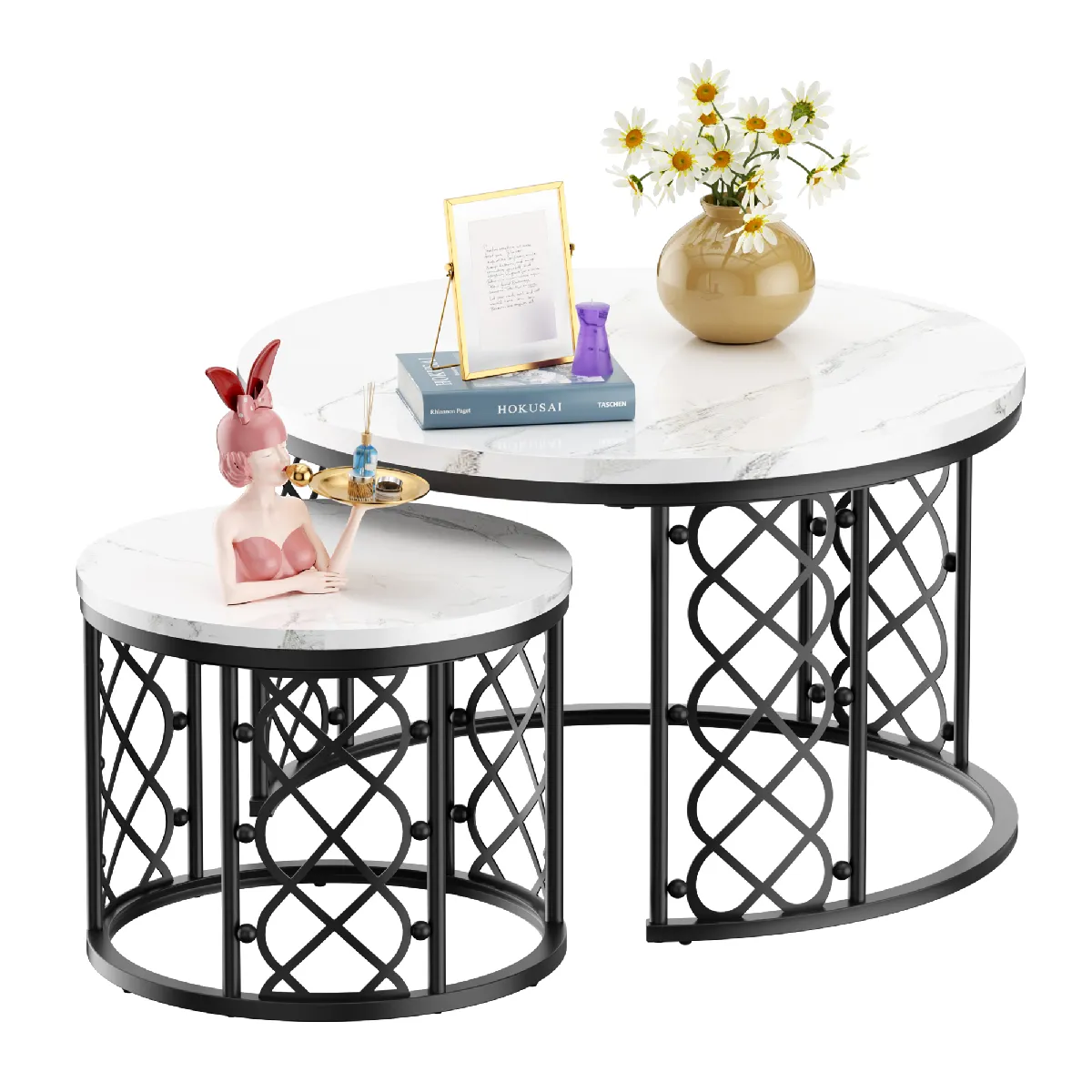 Table basse ronde et lot de 2 tables