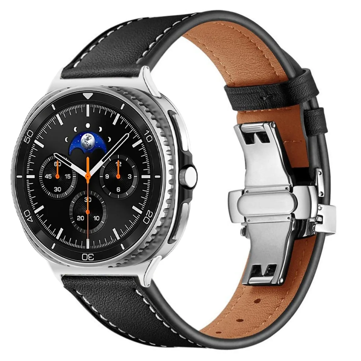 Bracelet montre cuir synthétique avec fermoir papillon, compatible avec Samsung Watch7 (Ul