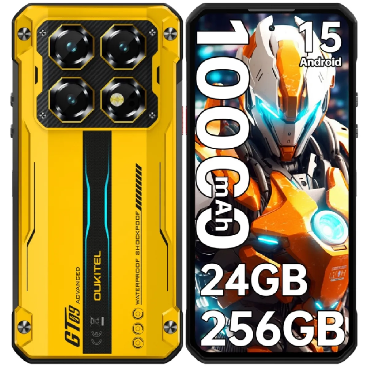 OUKITEL Smartphone Incassable  WP60 5G 7,2"" Android 15 24Go+256Go 10000mAh Jaune