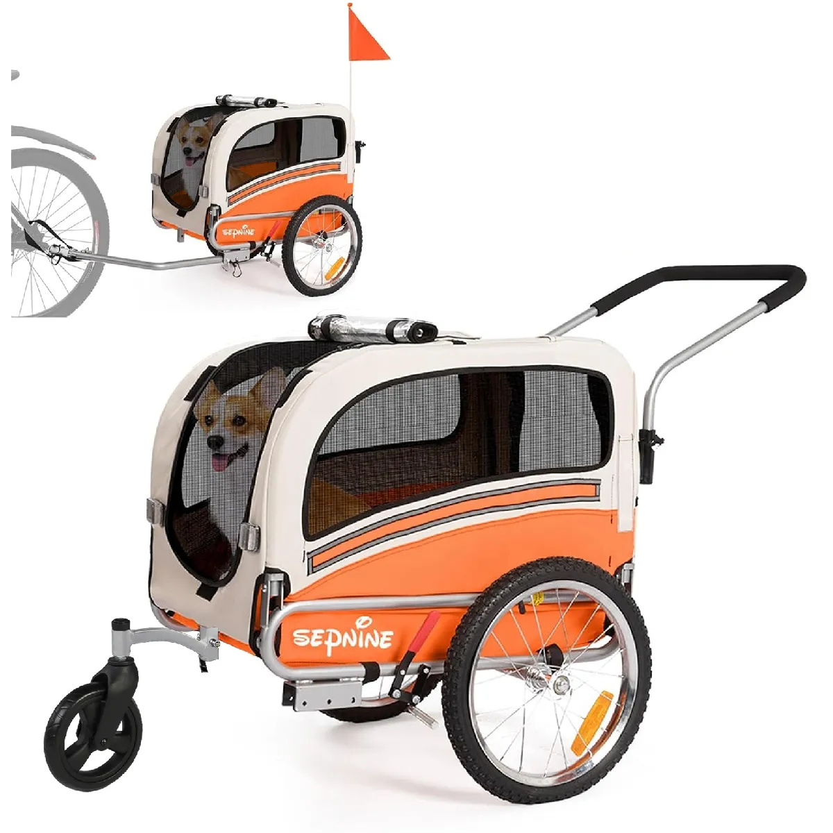 Remorque vélo animaux-Chariot-Tissu Oxford Fer PVC - 123x57x103cm - Charge max 30kg