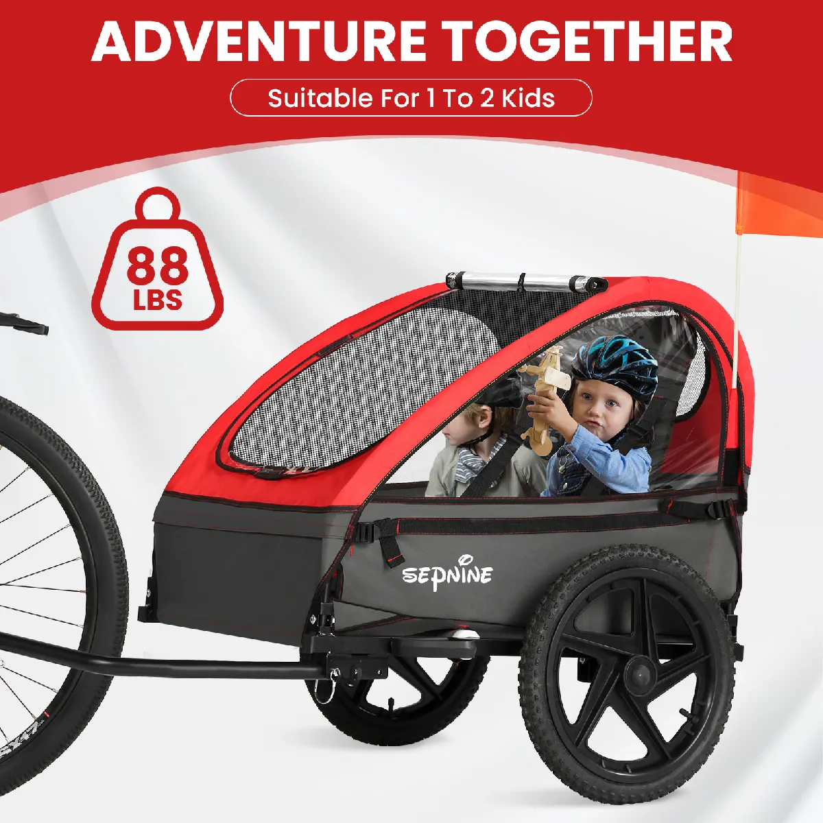 Remorque pour vélo-Fenêtres en maille - Ceinture de sécurité - Capacité 40kg - 76x133x87cm