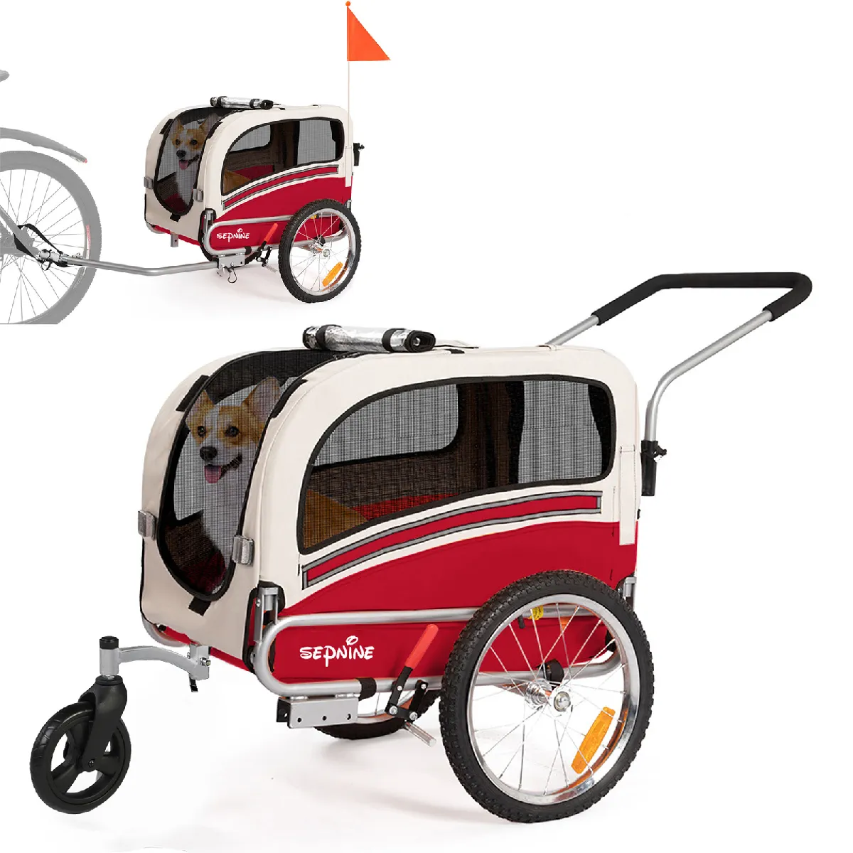 Remorque vélo animaux-Chariot-Tissu Oxford Fer PVC - 123 x 57 x 103 cm - Charge max 30 kg