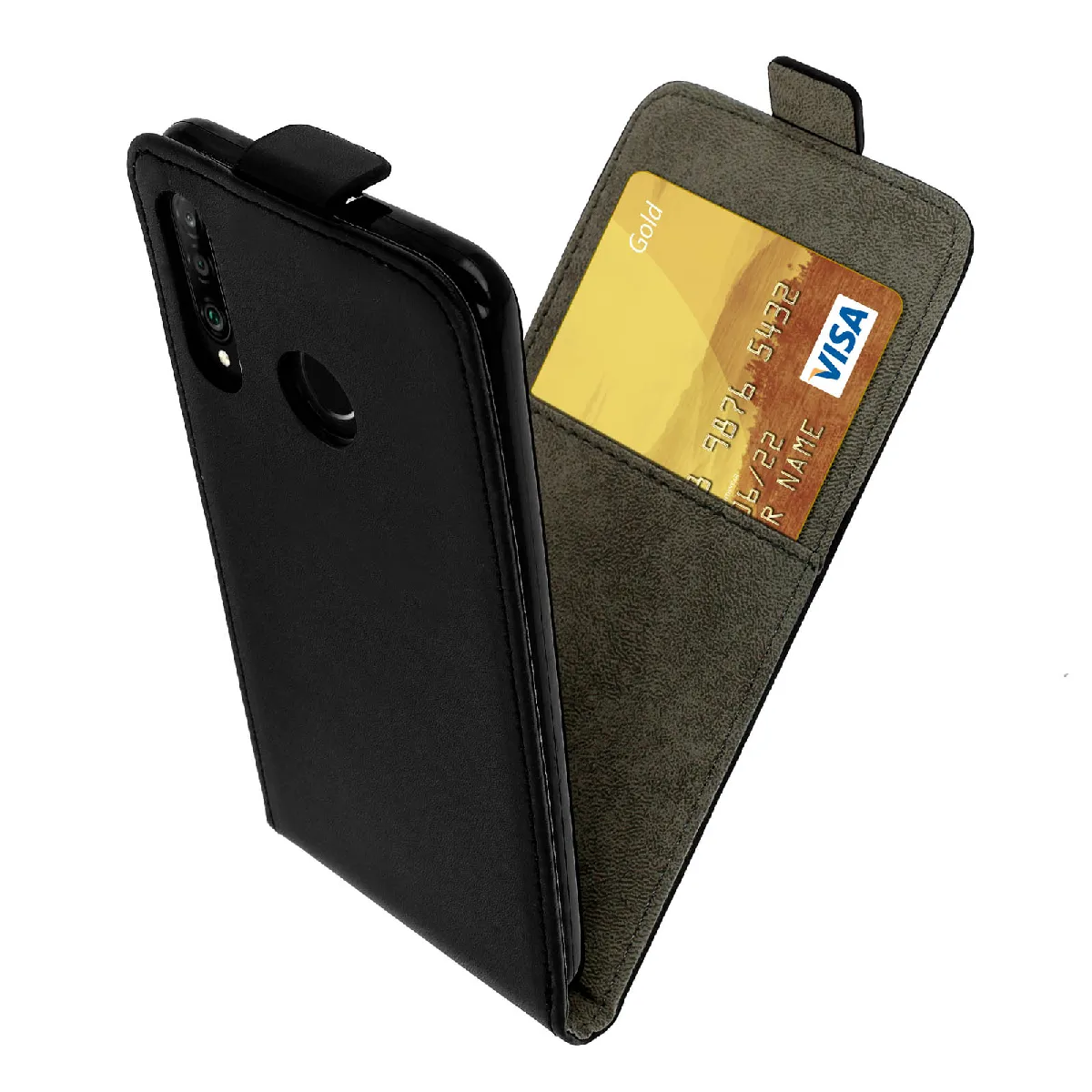 Avizar Noir Étui Clapet Vertical Pour Honor 20S Avec Porte-Carte Et Support Vidéo