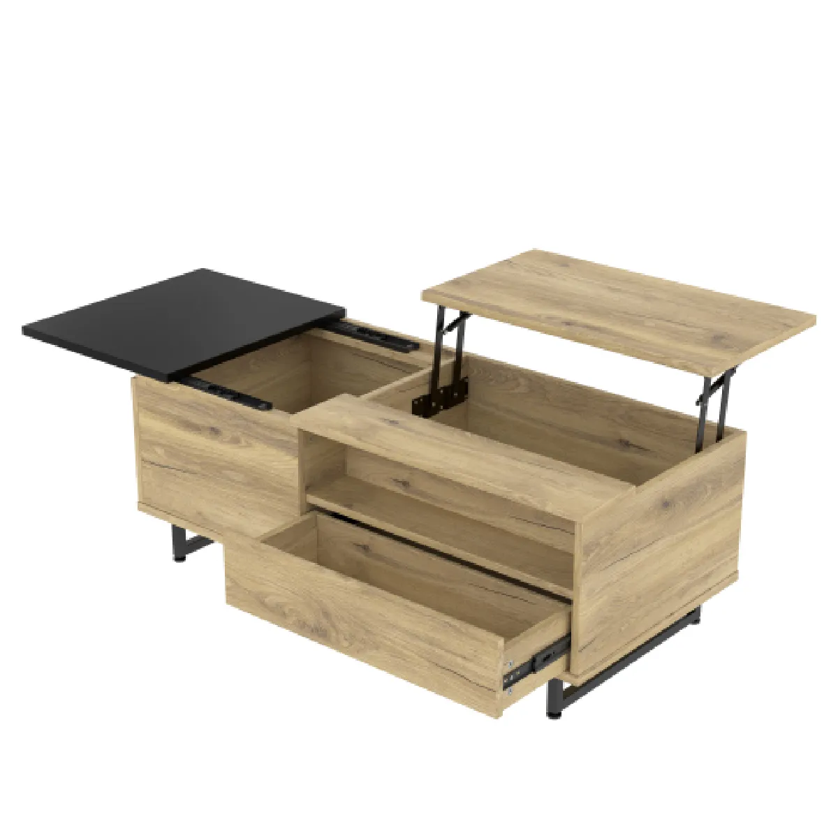 Table basse multifonction relevable à mécanisme à gaz