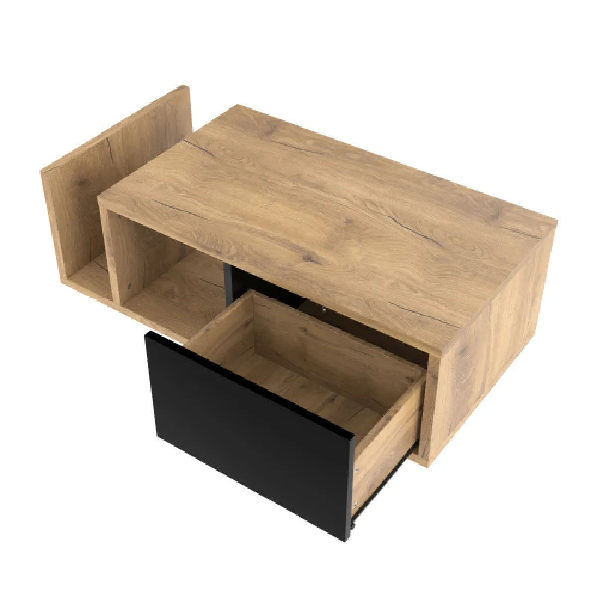 Table basse vintage imitation bois cadre métallique avec bandeau LED RGB Bluetooth