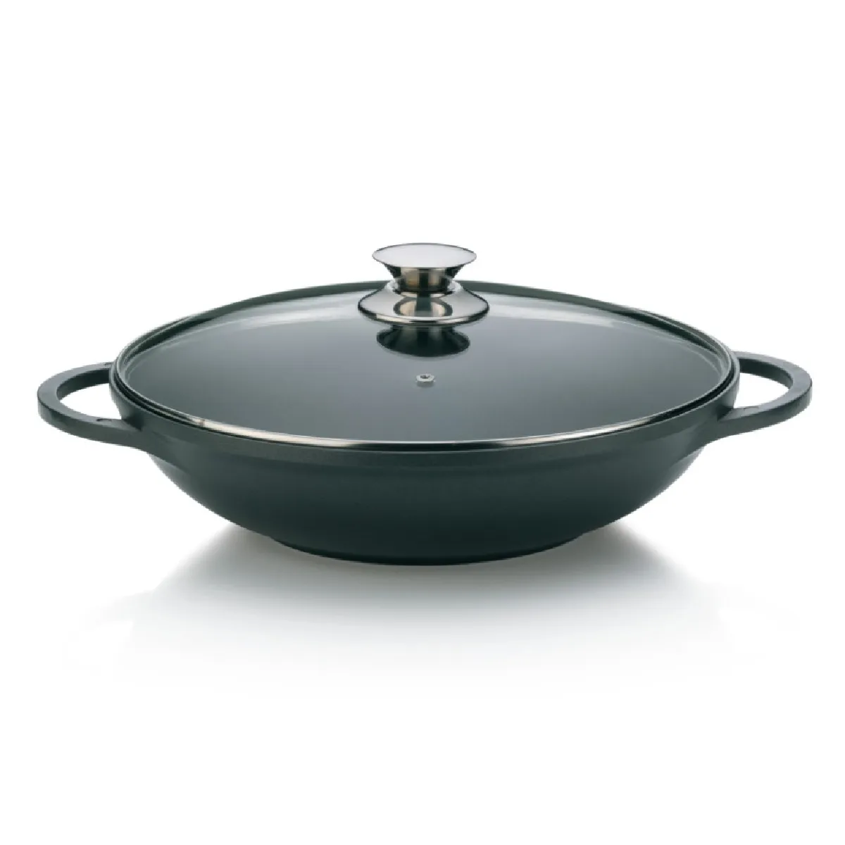 Kela Noir Wok En Fonte D'aluminium + Couvercle Verre 32Cm - 15157 - Kerros - Line