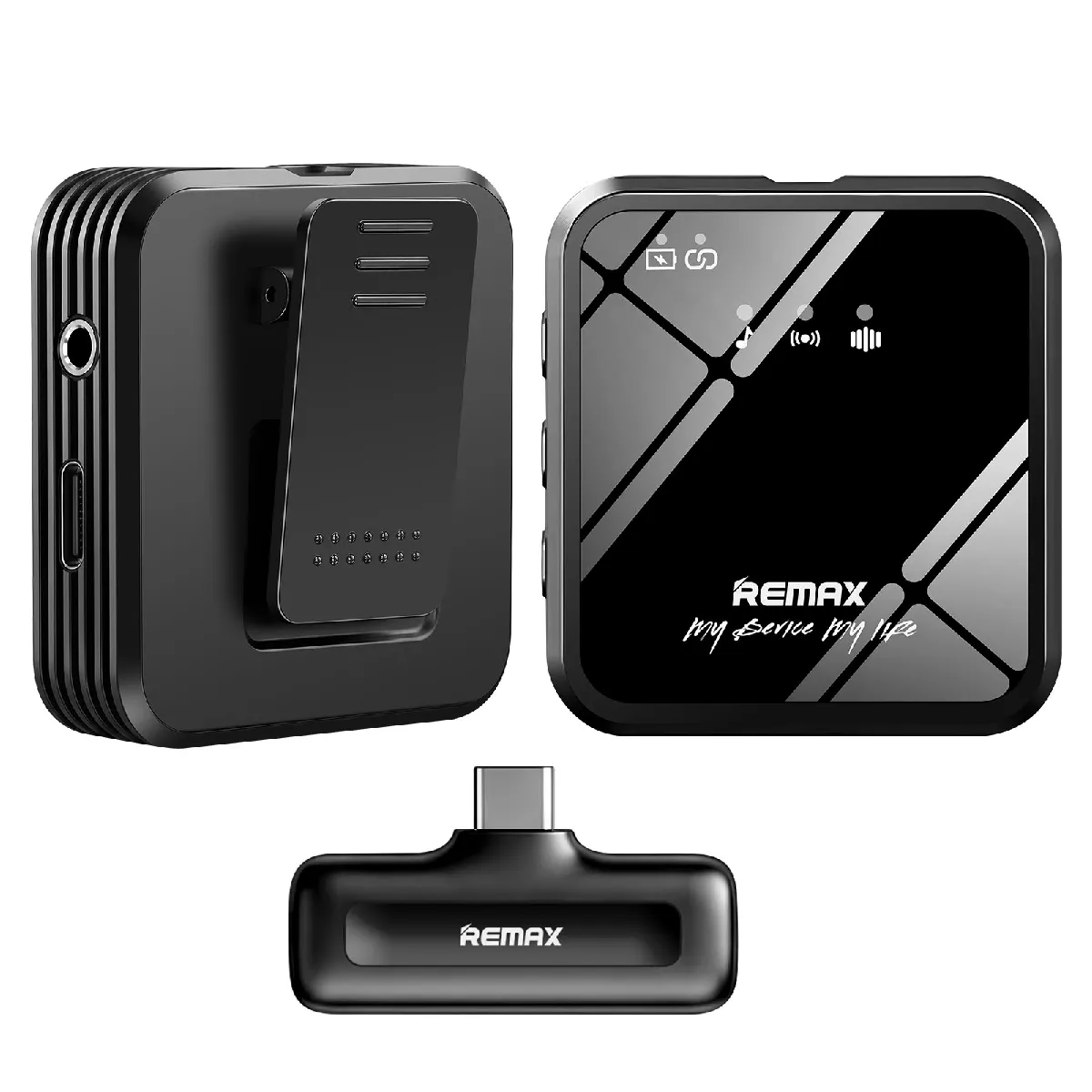 REMAX  Micro Cravate Sans Fil USB-C avec R&eacute;duction de Bruit Port&eacute;e 20 m Autonomie 10h Noir