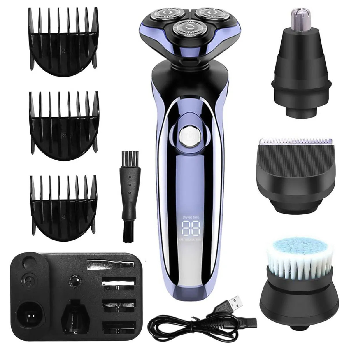 HATTEKER Rasoir &eacute;lectrique FK-8600  Tondeuse Cheveux Longs, T&ecirc;te Rasage Rotative 4-en-1