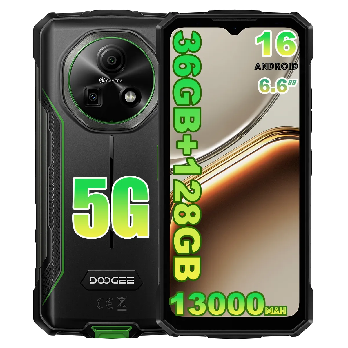 DOOGEE  Fire 7 Smartphone Robuste 5G 6.6"" 90Hz 5GB 128GB 13000mAh NFC Android 16