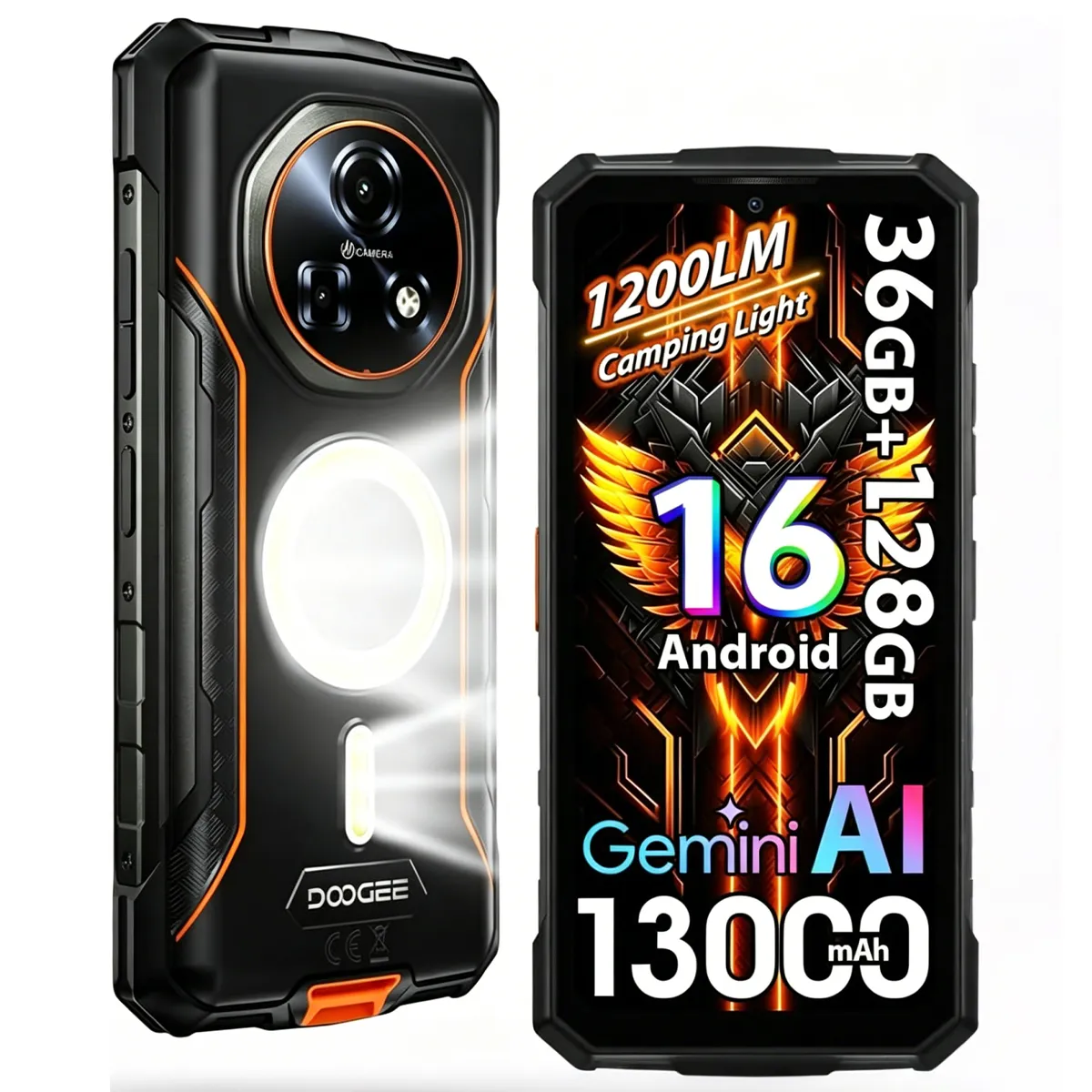 DOOGEE  Fire 5 Ultra Smartphone Robuste 6.6"" 6Go+128Go 13000mAh NFC Android 16