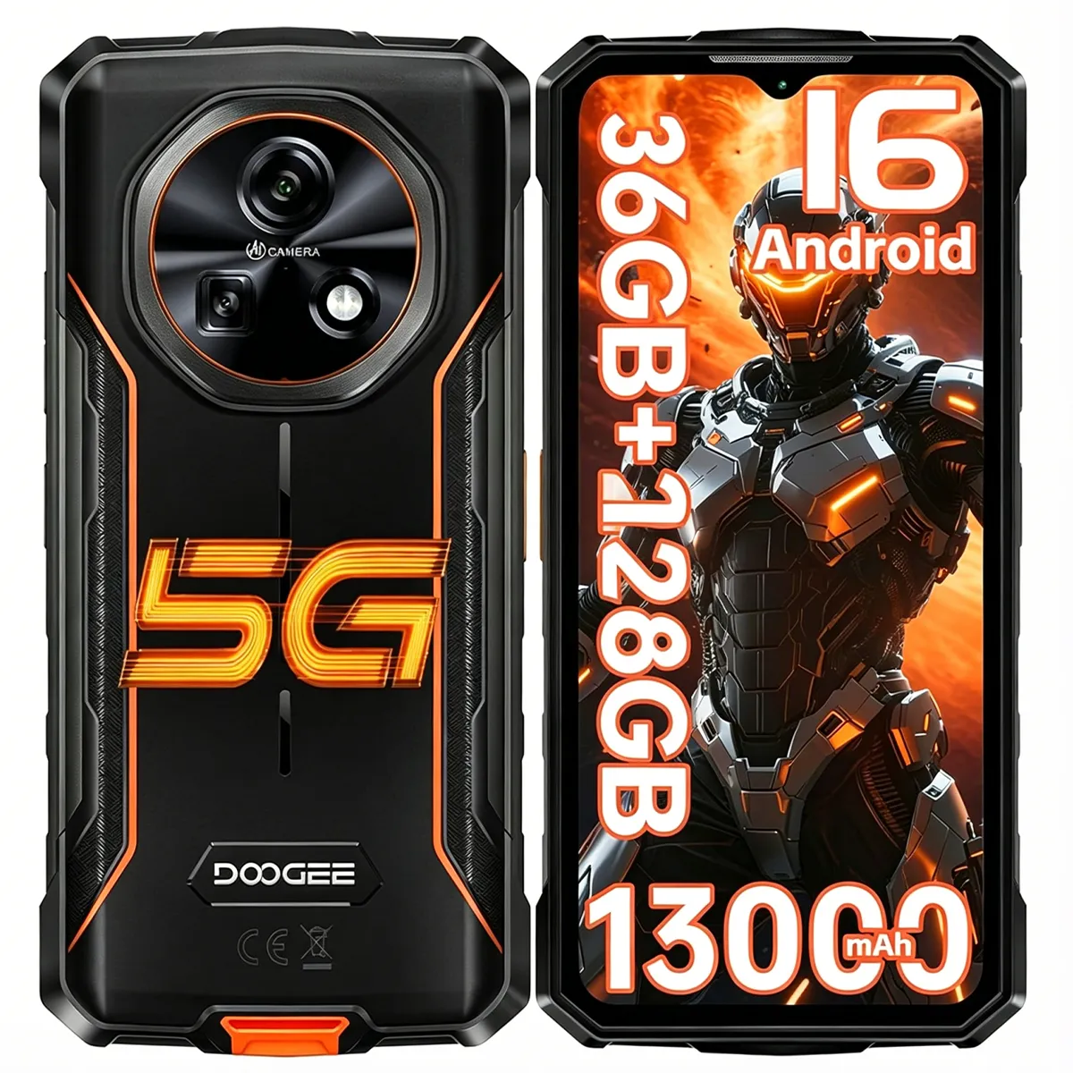 DOOGEE  Fire 7 Smartphone Robuste 5G 6.6"" 90Hz 5GB 128GB 13000mAh NFC Android 16