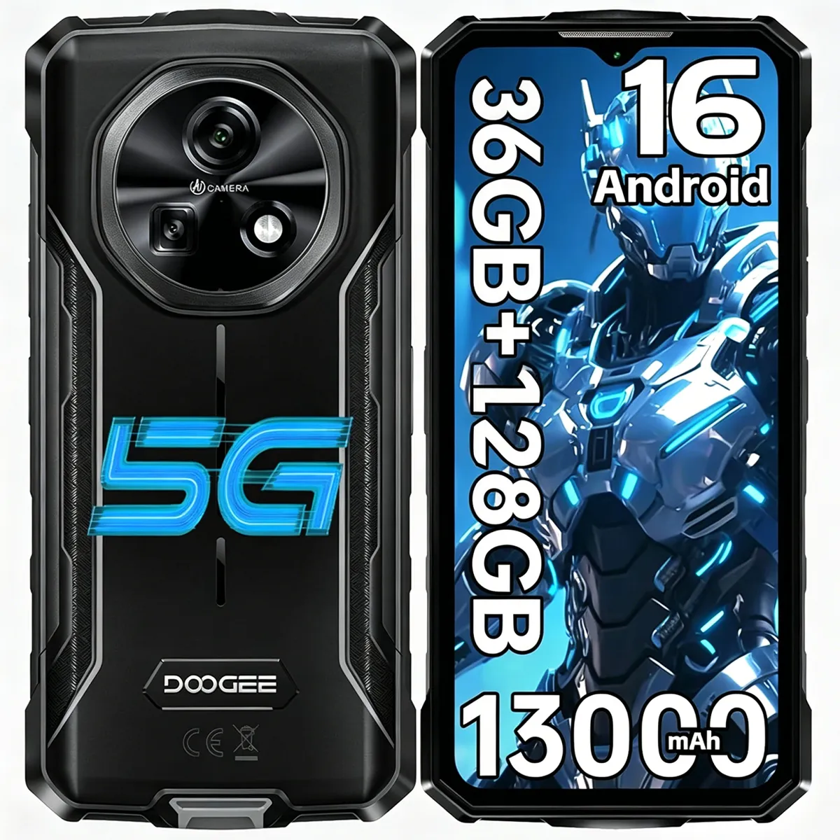 DOOGEE  Fire 7 Smartphone Robuste 5G 6.6"" 90Hz 6+128GB 13000mAh NFC Android 16
