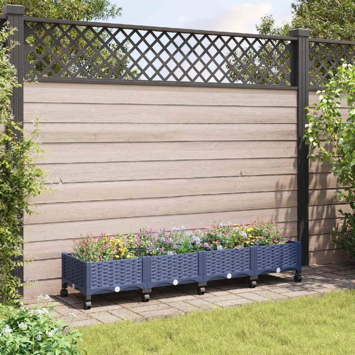 Vidaxl Gris/Bleu Jardinière Avec Roues 160 X 40 X 33 Cm Pp