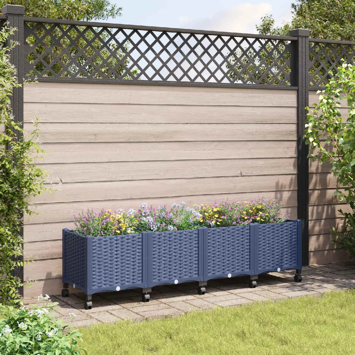 Vidaxl Gris/Bleu Jardinière Avec Roues 160 X 40 X 48 Cm Pp