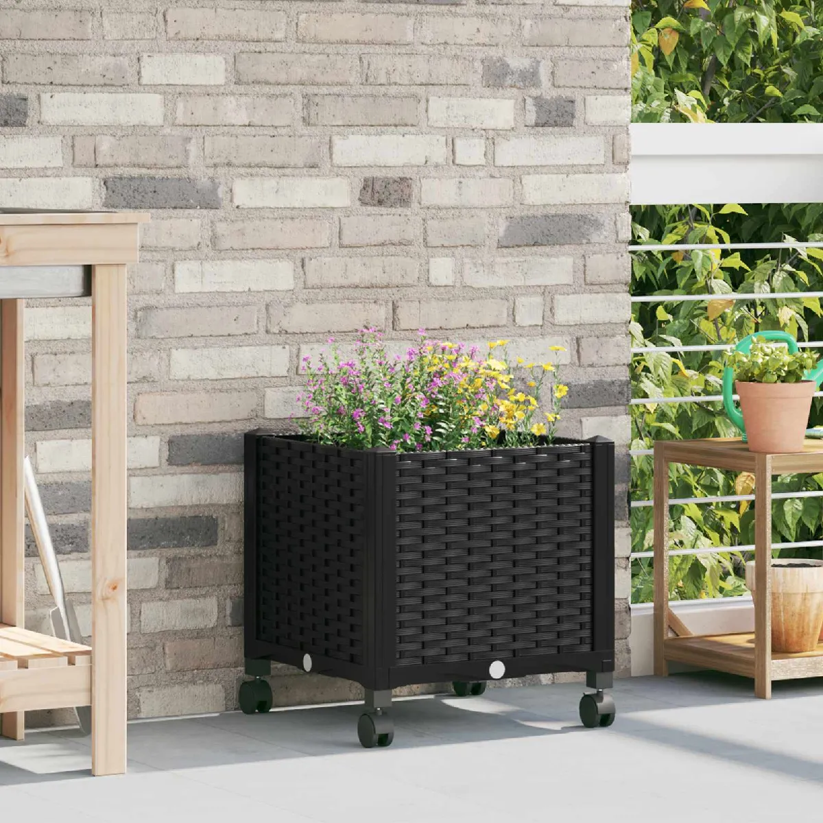 vidaXL Jardinière avec Roues Noir 40 x 40 x 44 cm PP