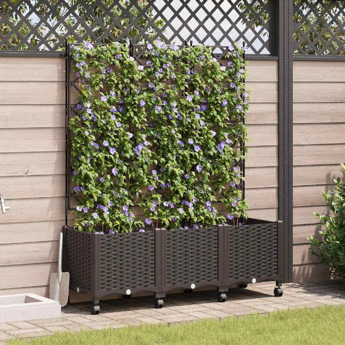 vidaXL Bac de jardin avec treillis et roues 3 pc Marron PP