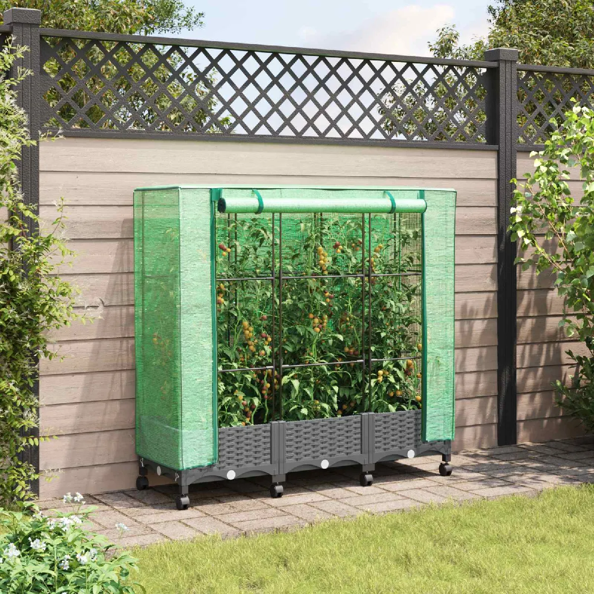vidaXL Jardinière de jardin avec couverture de serre et roues 3 pc PP