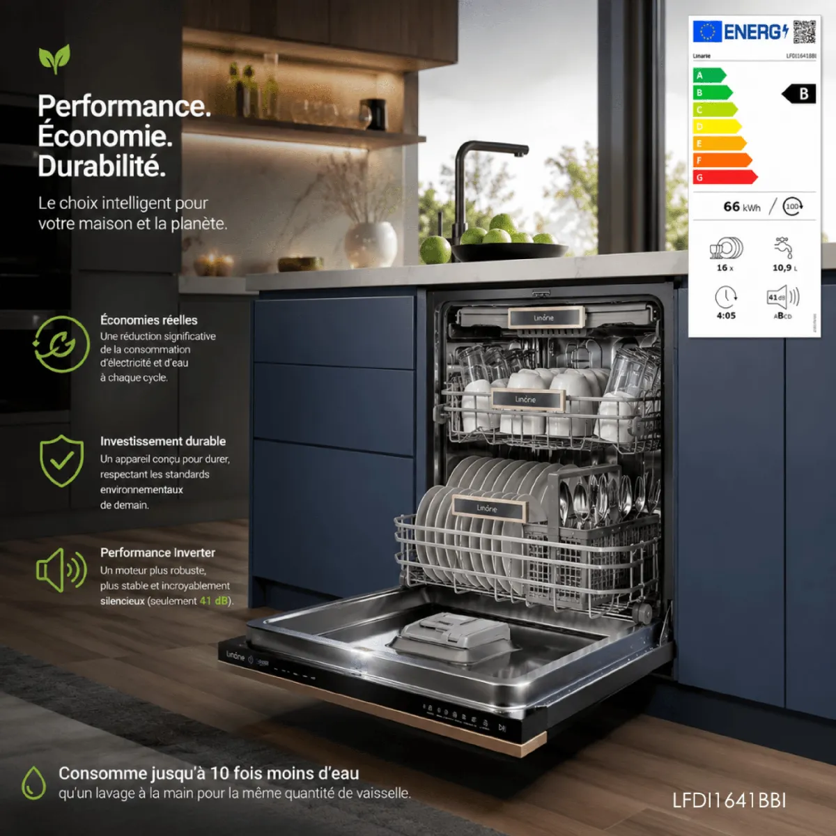 Lave-vaisselle encastrable LFDI1641BBI 16 couverts 60 cm 41 dB Classe B