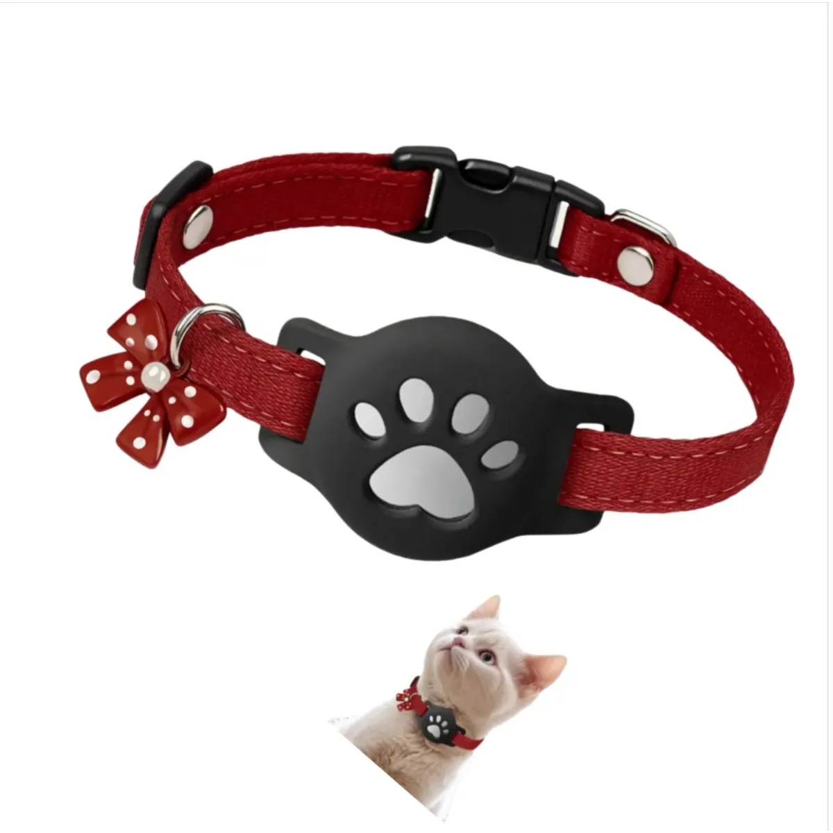 Collier réglable réfléchissant pour chat avec support en silicone compatible avec Apple Ai