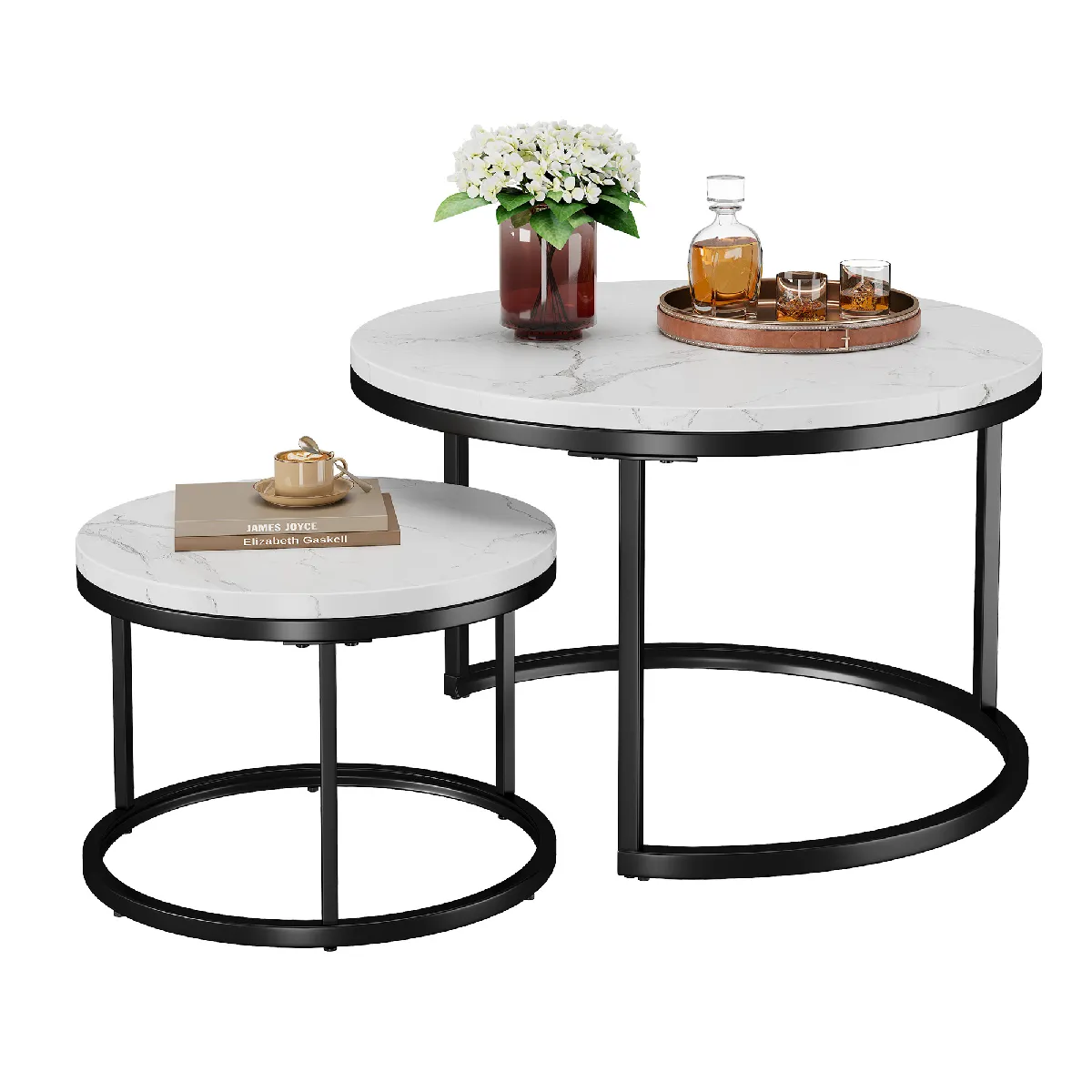 Table Basse Gigogne 2 plateaux verre, structure métal doré design luxe pour salon moderne