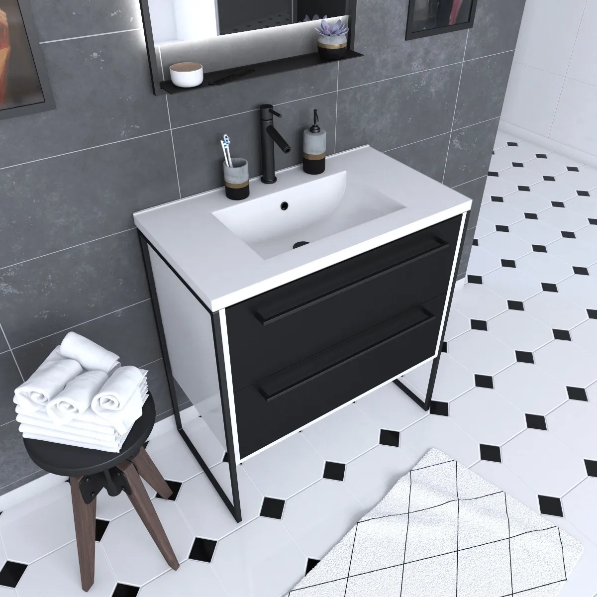 Aurlane Meuble de salle de bain 80 cm