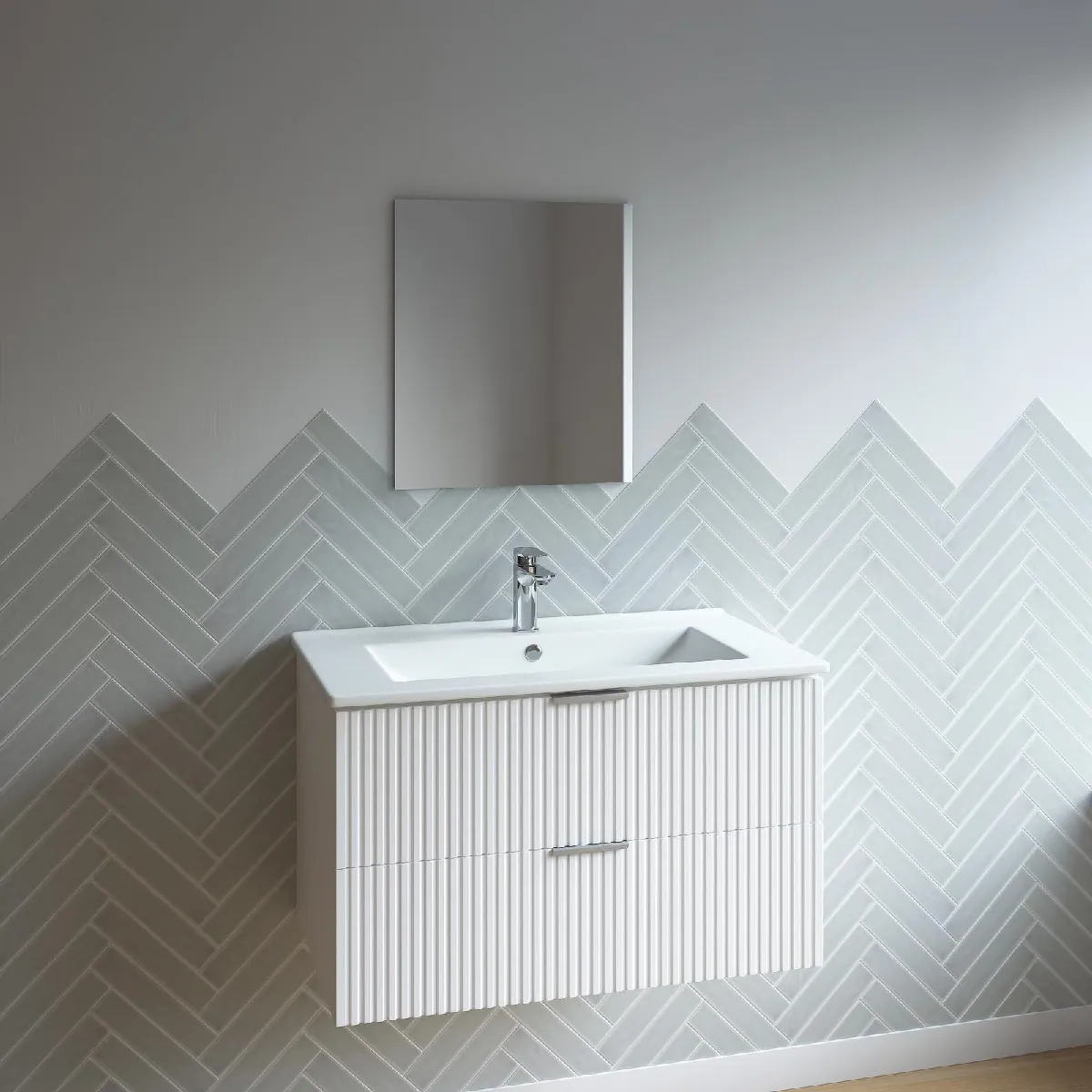 Meuble salle de bain simple vasque 60cm blanc MDF ondulé